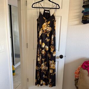 Chetta B Black and Yellow Floral Maxi Dress